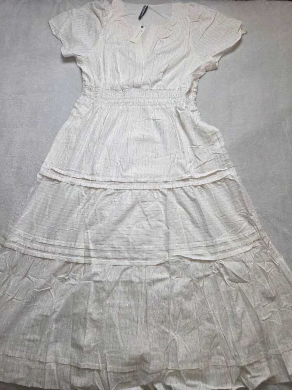 New XL Anthropologie The Somerset lurex maxi dress white with gold texture